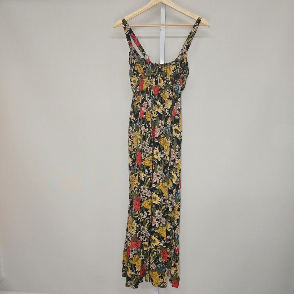 Natural Life Floral Maxi Dress Small Black Yellow Red Boho Rayon Sleeveless S - Picture 2 of 6